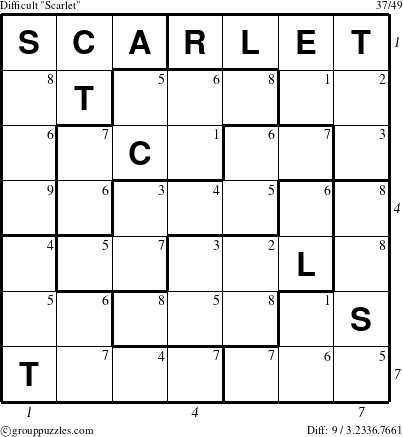 The grouppuzzles.com Difficult Scarlet puzzle for  with all 9 steps marked