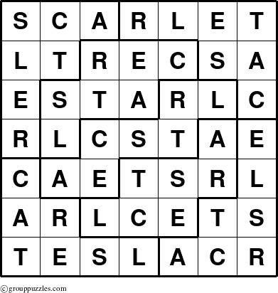 The grouppuzzles.com Answer grid for the Scarlet puzzle for 