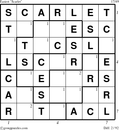 The grouppuzzles.com Easiest Scarlet puzzle for , suitable for printing, with all 2 steps marked