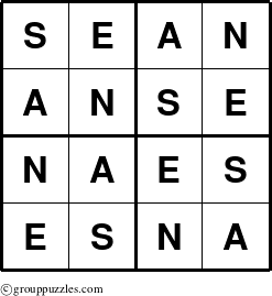 The grouppuzzles.com Answer grid for the Sean puzzle for 