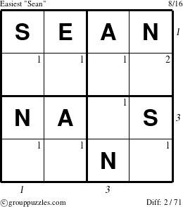 The grouppuzzles.com Easiest Sean puzzle for , suitable for printing, with all 2 steps marked