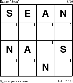 The grouppuzzles.com Easiest Sean puzzle for  with the first 2 steps marked