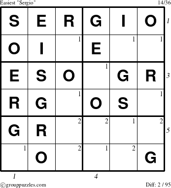 The grouppuzzles.com Easiest Sergio puzzle for , suitable for printing, with all 2 steps marked