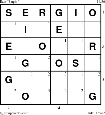 The grouppuzzles.com Easy Sergio puzzle for  with all 3 steps marked