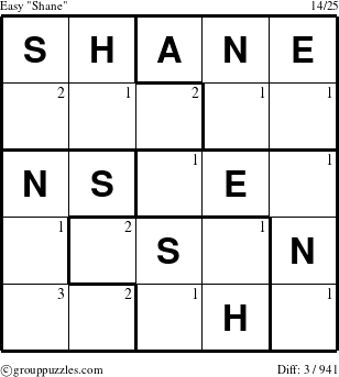 The grouppuzzles.com Easy Shane puzzle for  with the first 3 steps marked