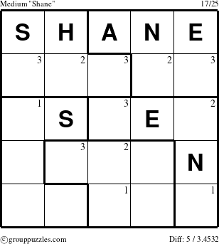 The grouppuzzles.com Medium Shane puzzle for  with the first 3 steps marked