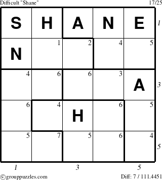 The grouppuzzles.com Difficult Shane puzzle for , suitable for printing, with all 7 steps marked