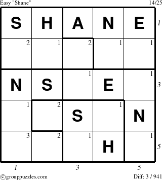 The grouppuzzles.com Easy Shane puzzle for  with all 3 steps marked