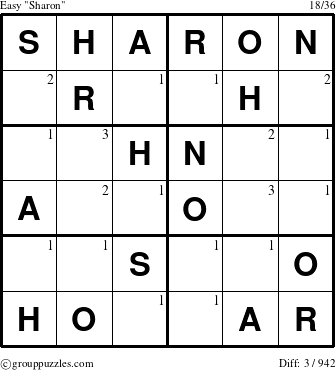 The grouppuzzles.com Easy Sharon puzzle for  with the first 3 steps marked