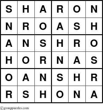 The grouppuzzles.com Answer grid for the Sharon puzzle for 