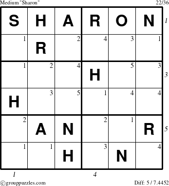 The grouppuzzles.com Medium Sharon puzzle for , suitable for printing, with all 5 steps marked