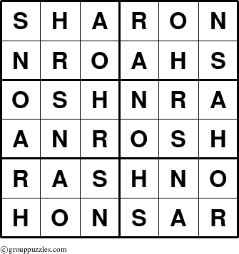 The grouppuzzles.com Answer grid for the Sharon puzzle for 