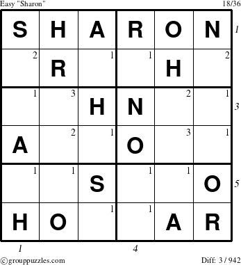 The grouppuzzles.com Easy Sharon puzzle for  with all 3 steps marked