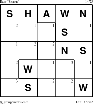 The grouppuzzles.com Easy Shawn puzzle for  with the first 3 steps marked