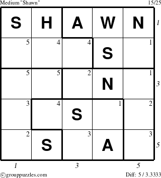 The grouppuzzles.com Medium Shawn puzzle for  with all 5 steps marked