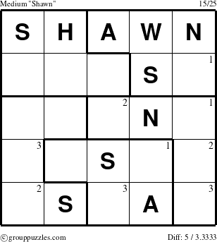 The grouppuzzles.com Medium Shawn puzzle for  with the first 3 steps marked