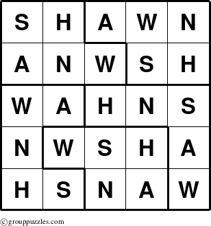 The grouppuzzles.com Answer grid for the Shawn puzzle for 