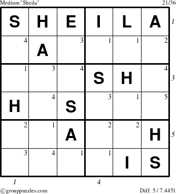 The grouppuzzles.com Medium Sheila puzzle for  with all 5 steps marked