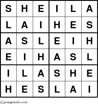 The grouppuzzles.com Answer grid for the Sheila puzzle for 