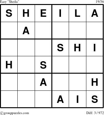 The grouppuzzles.com Easy Sheila puzzle for 