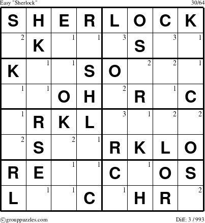 The grouppuzzles.com Easy Sherlock puzzle for  with the first 3 steps marked