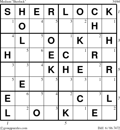 The grouppuzzles.com Medium Sherlock puzzle for , suitable for printing, with all 6 steps marked