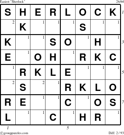 The grouppuzzles.com Easiest Sherlock puzzle for , suitable for printing, with all 2 steps marked