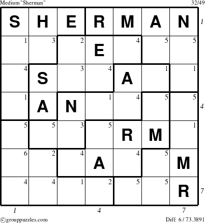 The grouppuzzles.com Medium Sherman puzzle for , suitable for printing, with all 6 steps marked