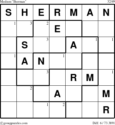 The grouppuzzles.com Medium Sherman puzzle for  with the first 3 steps marked