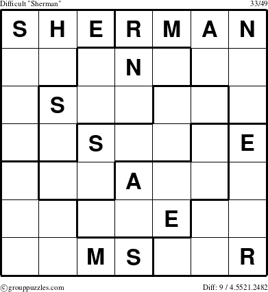 The grouppuzzles.com Difficult Sherman puzzle for 