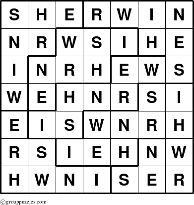 The grouppuzzles.com Answer grid for the Sherwin puzzle for 