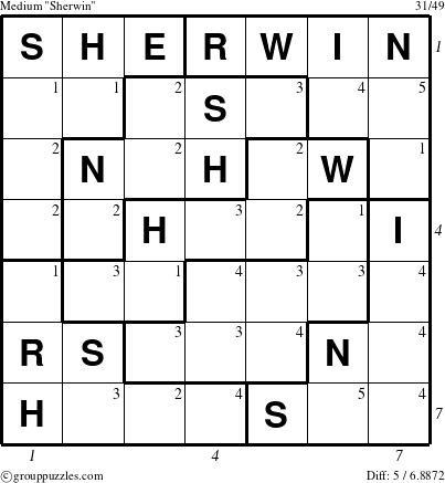 The grouppuzzles.com Medium Sherwin puzzle for  with all 5 steps marked