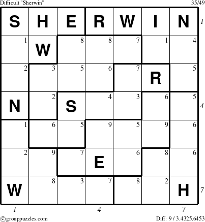 The grouppuzzles.com Difficult Sherwin puzzle for , suitable for printing, with all 9 steps marked