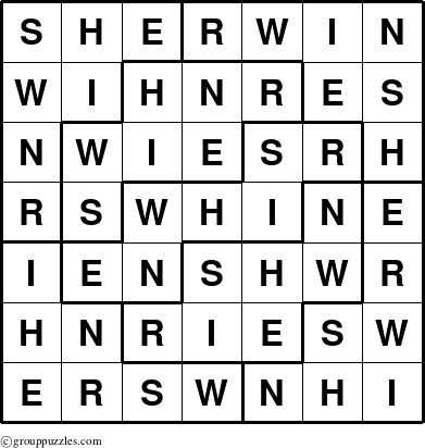 The grouppuzzles.com Answer grid for the Sherwin puzzle for 