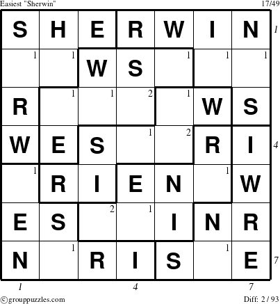 The grouppuzzles.com Easiest Sherwin puzzle for , suitable for printing, with all 2 steps marked