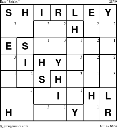 The grouppuzzles.com Easy Shirley puzzle for  with the first 3 steps marked