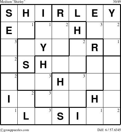 The grouppuzzles.com Medium Shirley puzzle for  with the first 3 steps marked