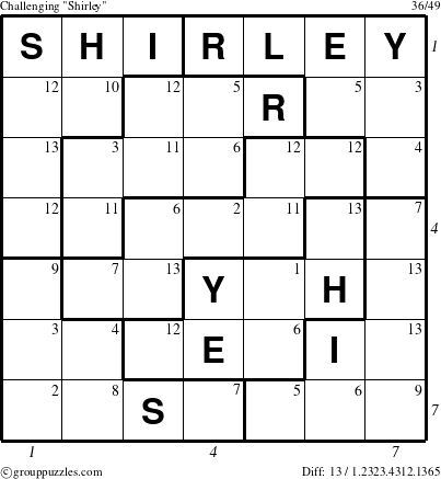 The grouppuzzles.com Challenging Shirley puzzle for  with all 13 steps marked