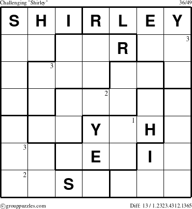 The grouppuzzles.com Challenging Shirley puzzle for  with the first 3 steps marked