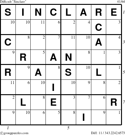 The grouppuzzles.com Difficult Sinclare puzzle for  with all 11 steps marked