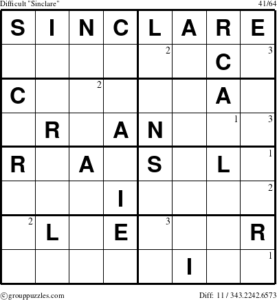 The grouppuzzles.com Difficult Sinclare puzzle for  with the first 3 steps marked