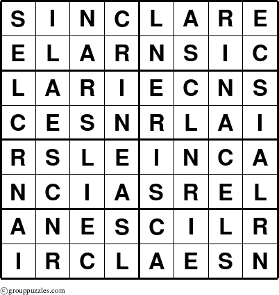 The grouppuzzles.com Answer grid for the Sinclare puzzle for 