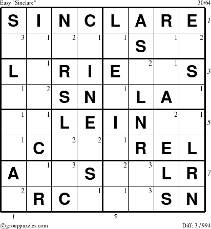 The grouppuzzles.com Easy Sinclare puzzle for  with all 3 steps marked