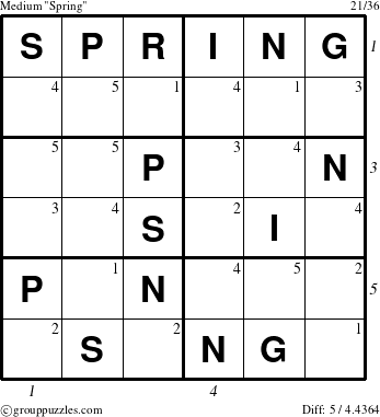 The grouppuzzles.com Medium Spring puzzle for , suitable for printing, with all 5 steps marked