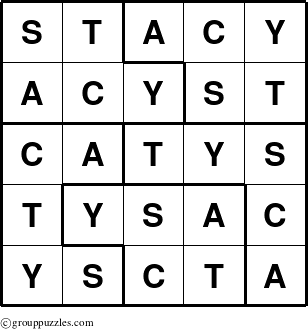 The grouppuzzles.com Answer grid for the Stacy puzzle for 