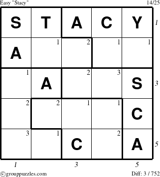 The grouppuzzles.com Easy Stacy puzzle for  with all 3 steps marked