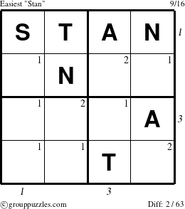 The grouppuzzles.com Easiest Stan puzzle for , suitable for printing, with all 2 steps marked