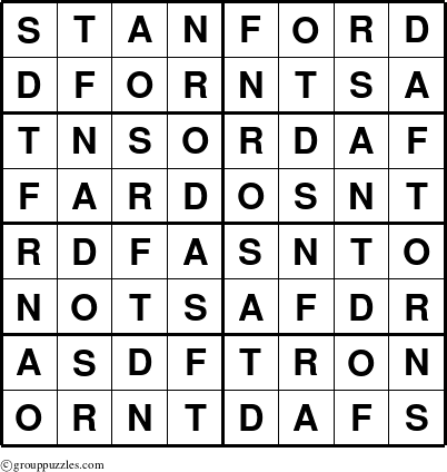 The grouppuzzles.com Answer grid for the Stanford puzzle for 