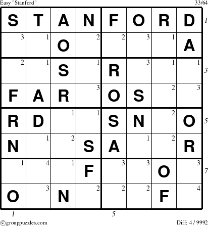 The grouppuzzles.com Easy Stanford puzzle for  with all 4 steps marked