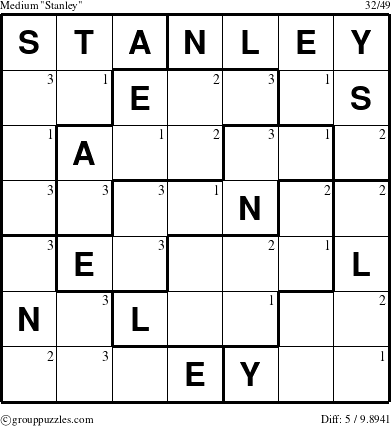 The grouppuzzles.com Medium Stanley puzzle for  with the first 3 steps marked